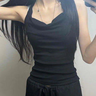 Halterneck Fitted Slim Fit Plain Daily Sleeveless