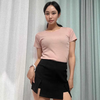 Regular Fit Slit Straight H-Line Daily Mini Skirt