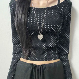 Off-shoulder Dot Slim Fit Daily Long Sleeve T-shirt