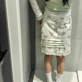 Shirred Flower Wrap H-Line Midi Skirt