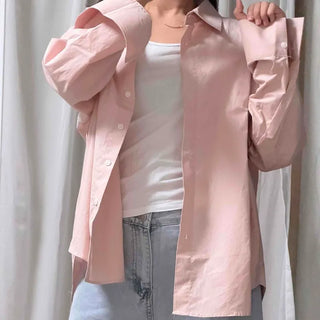 Plain Button-Down Loose Fit Long Sleeve Shirt