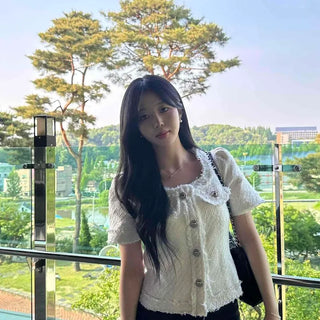 Button Frill Plain Short Sleeve Daily Jacket