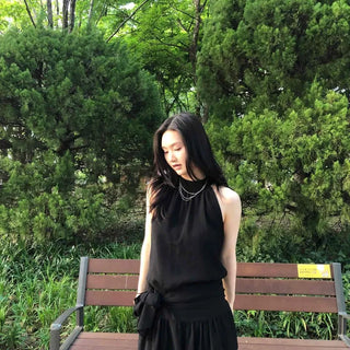 Shirred Zipper Plain Sleeveless Daily Mini Dress