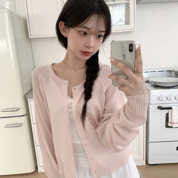 Lovely Mood, Back Patch Daily U-Neck Pastel Delicate Fit Summer Long Sleeve Cardigan
