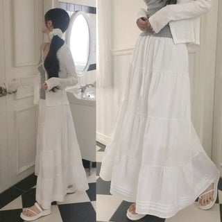 Innocent Mood, Elastic Tiered Flare Long Skirt