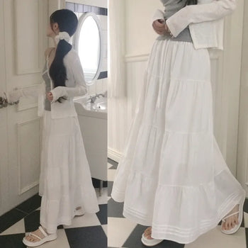Innocent Mood, Elastic Tiered Flare Long Skirt