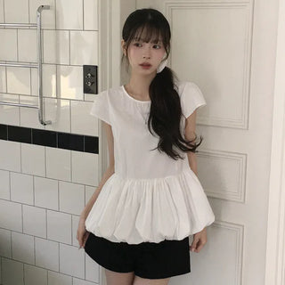 Full of Pretty, U-Neck Balloon Short Sleeve Blouse