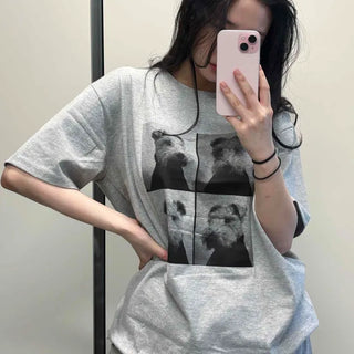 Lettering Graphic Print Oversized Loose Fit Short Sleeve T-shirt