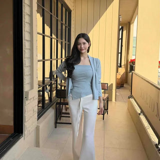 String Loose Fit Wide Straight Long Pants