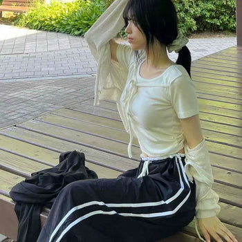 Regular Fit Plain Ribbon Shirred Short Sleeve T-Shirt