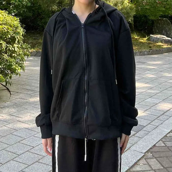 Oversized Plain Zipper Hoodie Full Zip Long Sleeve Zip-up