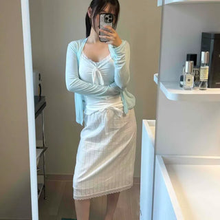 String Stripe Straight H-Line Daily Midi Skirt