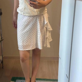 Frill Dot Wrap A-Line Midi Skirt