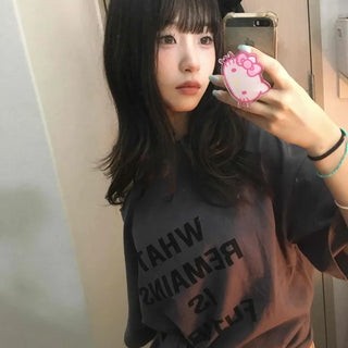 Loose Fit Lettering Asymmetrical Daily Short Sleeve T-shirt