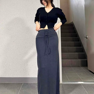 Le Baam String Straight H-Line Relaxed Fit Daily Long Skirt