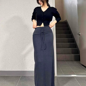 Le Baam String Straight H-Line Relaxed Fit Daily Long Skirt