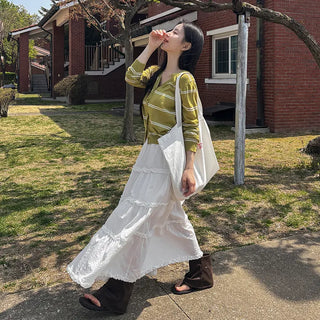 Creamy Ruffle Tiered Long Skirt