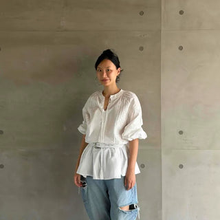 Loose-fit Plain Pintuck Shirred Ribbon Short Sleeve A-line Mini Dress