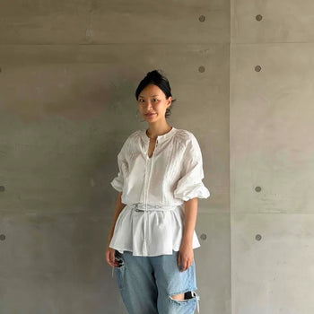 Loose-fit Plain Pintuck Shirred Ribbon Short Sleeve A-line Mini Dress