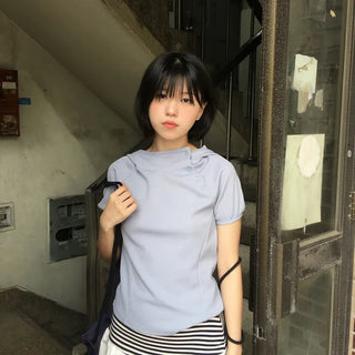 Saun Diagonal Button Short-Sleeve Hoodie