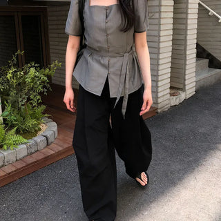 Mystic Oversized Loose Fit Crinkly Curved Balloon Fit Wide Elastic Waist Summer Pants