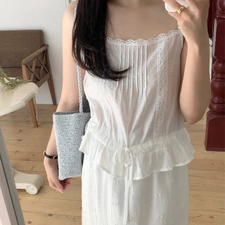 Layered Ribbon Frill Sleeveless Blouse