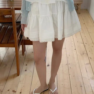 Pintuck Flare Elastic Mini Skirt