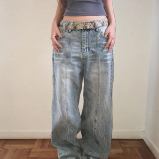 Dearble Light Blue Cut-out Washed Wide Pants
