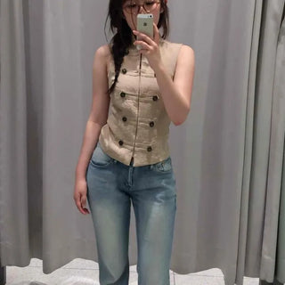 Washed Button Zipper Bootcut Regular Fit Long Pants