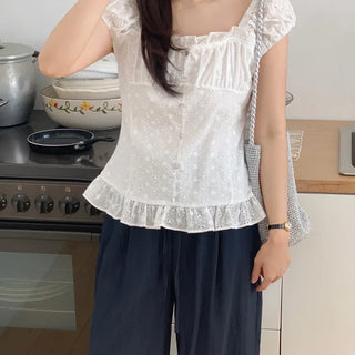 Cap Sleeve Punched Frill Blouse