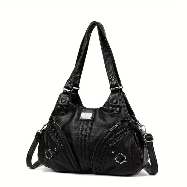Two-way Leather Shoulder Bag / Motor Bag College Student Bag Peddler Large Capacity Leather Bag Crossbody Bag