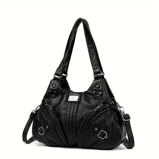 Two-way Leather Shoulder Bag / Motor Bag College Student Bag Peddler Large Capacity Leather Bag Crossbody Bag