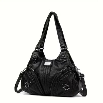 Two-way Leather Shoulder Bag / Motor Bag College Student Bag Peddler Large Capacity Leather Bag Crossbody Bag