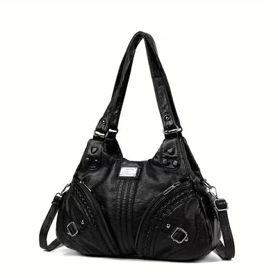 Two-way Leather Shoulder Bag / Motor Bag College Student Bag Peddler Large Capacity Leather Bag Crossbody Bag