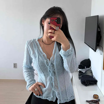 Regular Fit Button Frill Daily Long Sleeve Cardigan