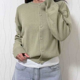 Button Plain Loose Fit Long Sleeve Casual Cardigan