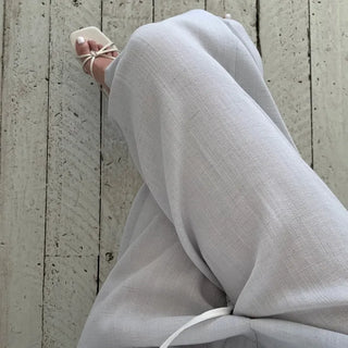 Racket Linen Pintuck Long Wide Straight Back Elastic Pants
