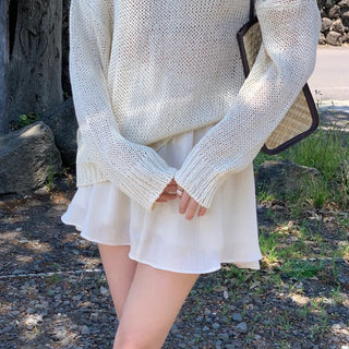 Foundile Pintuck Shirred Flare Back Elastic Mini Skirt