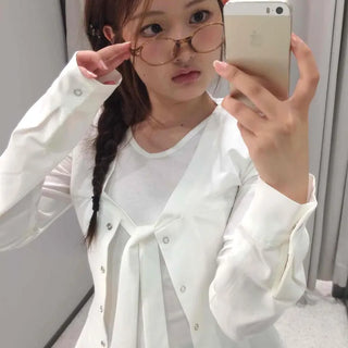 Pintuck Button Down Loose Fit Long Sleeve Blouse