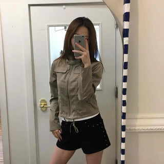 Regular Fit Plain Flap Pocket Snap Full-Zip Daily Jacket