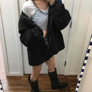 Oversized Plain Zipper Full-Zip Daily Field Jacket