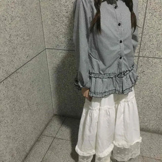 Frill Stripe Button-Down Loose Fit Long Sleeve Shirt