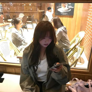 Flap Pocket Washed Zip-Up Loose Fit Long Sleeve Field Jacket