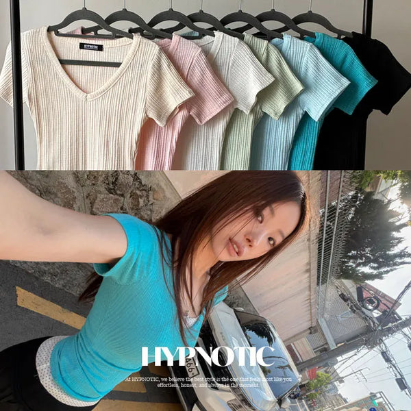 [MADE: In-house Production] Color V-neck Short Sleeve T-shirt [Modal 35%]