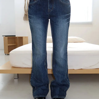 Vintage side-washed distressed hem bootcut denim