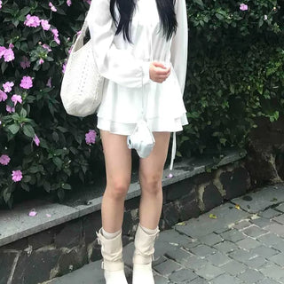 Ribbon Wrap Loose Fit Long Sleeve Blouse