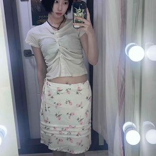 Flower String Wrap A-Line Daily Midi Skirt