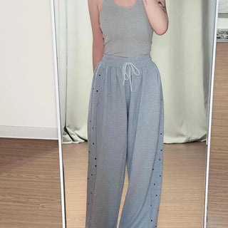 String Shirred Dot Wide Loose Fit Training Bottoms