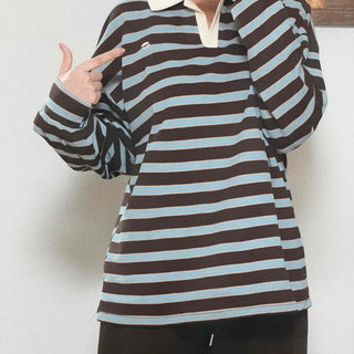 Sebit Color Block Stripe Loose Fit Daily Long Sleeve T-shirt