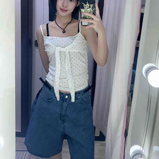 Loose Fit Washed Button Belt Loop Wide Shorts